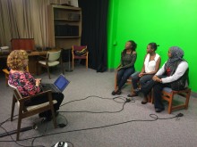 Pamela Serota Cote and students using TV Studio